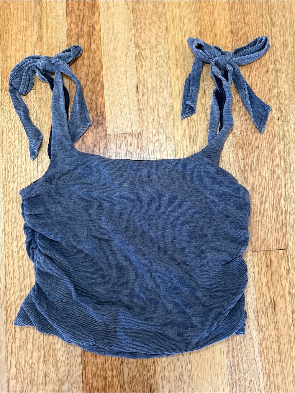 Free People Blue Tie-Shoulder Ribbed Tank